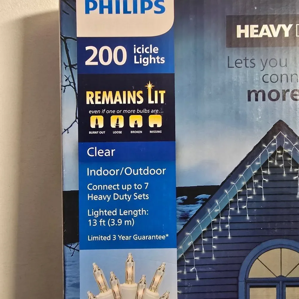 200ct Philips Heavy Duty Incandescent Smooth Mini Icicle Lights with White Wire